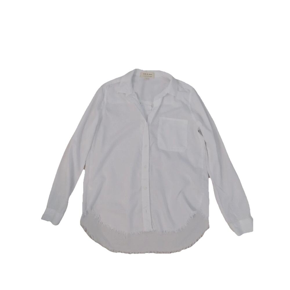 Cloth & Stone white button front shirt raw hem long sleeve size Medium